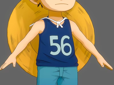 Cartoon Character Wearing Yellow Straw Hat Blue Vest Number 56 And Blue Pants Arms Outstretched 3d model