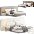 Modern Bedroom Bed With Elegant Headboard Soft Pillows Blanket And Nightstand