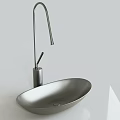 Stylish Silver Oval Shaped Washbasin With Modern High Arc Faucet Design