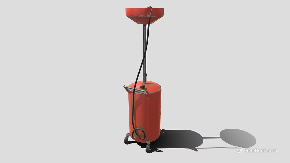 Red Industrial Equipment With Wheels Funnel Top And Black Hose For Waste Collection 3d model 