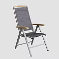 Modern Gray Mesh Armchair With Wooden Arms And Folding Metal Frame