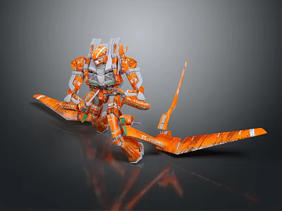 Orange Sci Fi Robot Model With Mechanical Wings And Detailed Structure 3d model