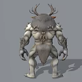 Muscular Fantasy Creature Character With Antlers White Gray Fur Spiked Arms Fierce Expression