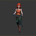 Red Haired Character In Orange Vest Carrying Blue Tray With Food And Drinks