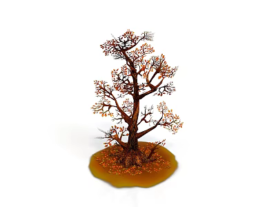 Decorative Model Tree with Brown Trunk Orange Leaves and Yellow Ground Base 3d model