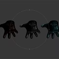 Three Different Colored Metallic Gloves in Brown Silver and Blue with Reflective Dark Background