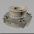 Classical Circular Building with Colonnade Arched Windows and Blue Roof Tiles