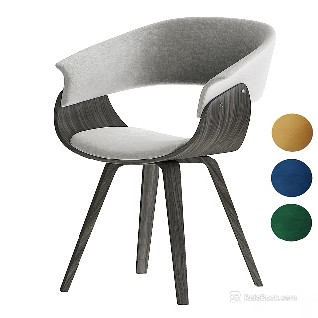 Modern Accent Chair Design With Wooden Frame Gray Cushion And Color Options Yellow Blue Green 3d model 
