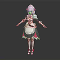 Fantasy Humanoid Maid Character With White Hair Pink Bows And Frilly Apron Design