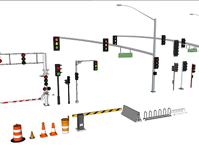Modern Traffic Light Outdoor Public Facilities Traffic Light Trash 3d model