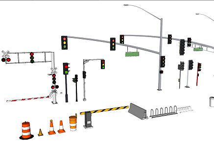 Modern Traffic Light Outdoor Public Facilities Traffic Light Trash 3d model