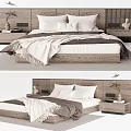 Modern Wooden Double Bed With Headboard Nightstands Pillows Blankets And Decorative Plant