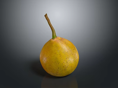 Yellow Pear With Speckled Surface And Green Stem On Dark Background 3d model