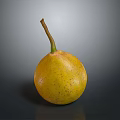Yellow Pear With Speckled Surface And Green Stem On Dark Background
