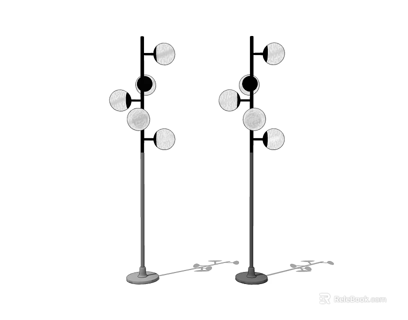Modern Floor Lamp With Multiple Round Light Globes And Tall Stand Design 3d model 