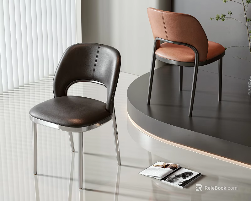 Modern Luxury Single Chair With Black Brown Leather In Minimalist Interior Design 3d model 