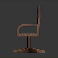 Classic Wooden Frame Chair With Dark Leather Upholstery Riveted Details And Swivel Base