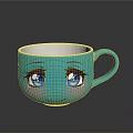 Turquoise Cup With Smiling Face Design Featuring Eyes And Eyebrows 3d model