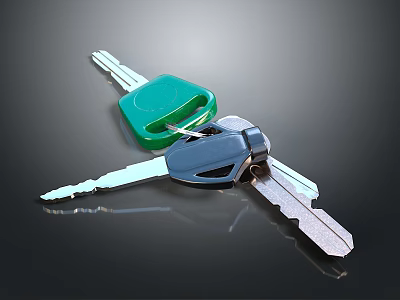Set of Green And Black Keys With Shiny Metallic Finish On Black Background 3d model