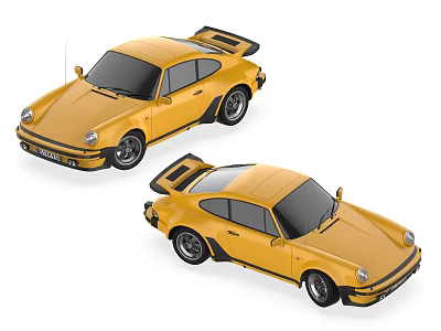 Top View Of Two Yellow Retro Sports Cars With Classic Design 3d model