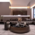 Modern Luxury Open Living And Dining Room With Comfortable Leather Sofa And Panoramic City View