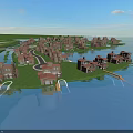 Aerial Planning of Waterfront Residential Community Layout with Scattered Buildings and Water Areas