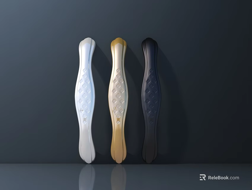 Elegant Patterned Handles in White Gold Black with Metallic Shine on Dark Background 3d model 