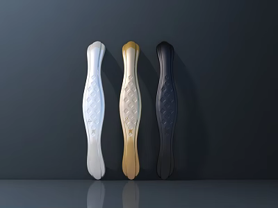 Elegant Patterned Handles in White Gold Black with Metallic Shine on Dark Background 3d model