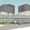 Modern Industrial Park With Glass Curtain Walls Connecting Walkway And Green Plaza