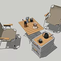 Foldable Outdoor Chairs With Metal Frame Wooden Armrests And Folding Table For Leisure