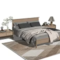 Modern Wooden Double Bed Interior With Nightstands Lamp And Soft Blanket