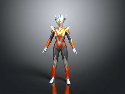 Futuristic Humanoid Character In Sleek Silver Orange Armor With Glowing Head 3d model