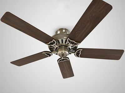 Ceiling Mounted Air Conditioner Fan With Brown Wooden Blades Metal Base And Decorative Design 3d model