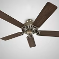 Ceiling Mounted Air Conditioner Fan With Brown Wooden Blades Metal Base And Decorative Design