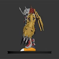 Mechanical Creature Character With Yellow And Silver Armor Wings Claws On Base 3d model