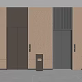 Modern Dual Elevators In Building Lobby With Textured Walls And Trash Bin 3d model