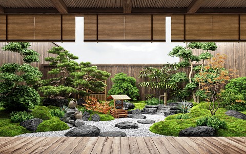 New Chinese Zen Patio Courtyard Landscape Landscaping Landscape Plants Moss Landscape Setches Patio Landscape 3d model