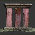 Architectural Model With Stone Tabletop Supported By Red Pillars On Green Base
