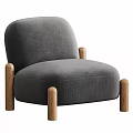 Beige Upholstered Accent Chair With Rounded Design And Wooden Legs