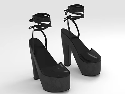 Fashionable Black Strappy Platform High Heel Shoes With Trendy Design And Thick Sole 3d model