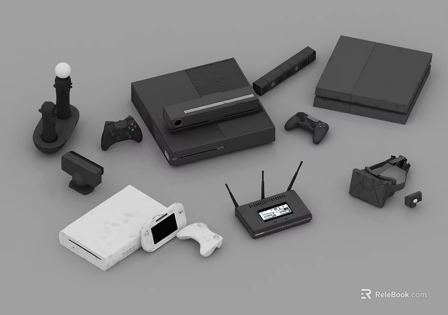 Home Entertainment Electronics Including Game Consoles Controllers Cameras And Routers 3d model 