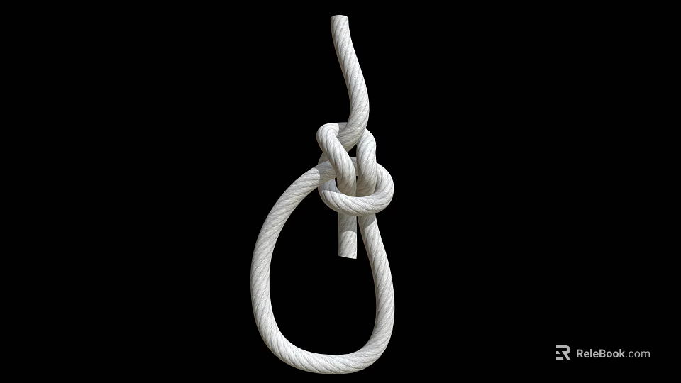 White Braided Rope Knot Forming Loop Shape On Black Background With Textured Detail 3d model 