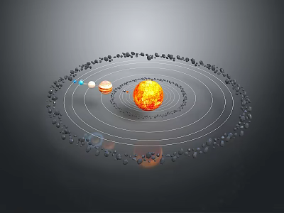 Scenic Solar System Landscape Featuring Sun Planets and Orbiting Asteroid Belt 3d model