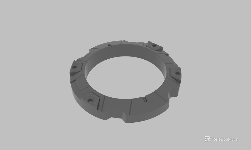 Gray Circular Mechanical Component 3D Model With Protrusions And Holes 3d model 