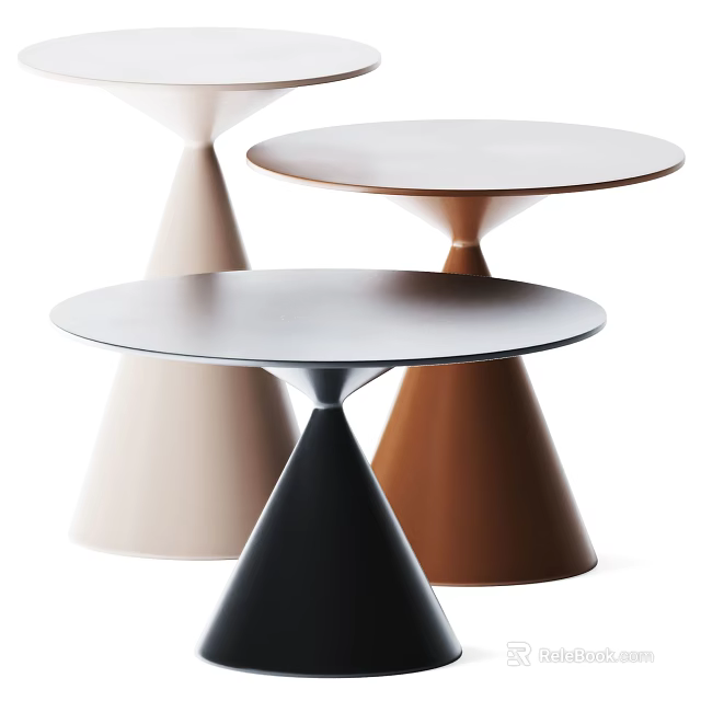 Modern Round Dining Tables With Conical Bases In Black Brown And Beige 3d model 