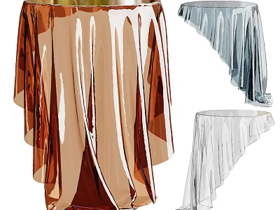 Shiny Fabric Covered Coffee Table in Copper Light Blue and White Colors 3d model