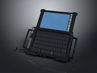 Durable Rugged Tablet With Attached Keyboard And Blue Display Screen Design 3d model