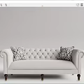 Light Gray Tufted Multi Seat Sofa With Scroll Arms Wooden Legs And Patterned Cushions 3d model