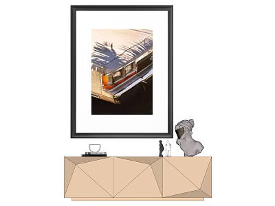 Stylish Interior Decor With Framed Art Geometric Cabinet And Decorative Figurine 3d model