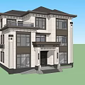 Two Story Modern Detached Villa With Large Glass Windows And Landscaped Garden